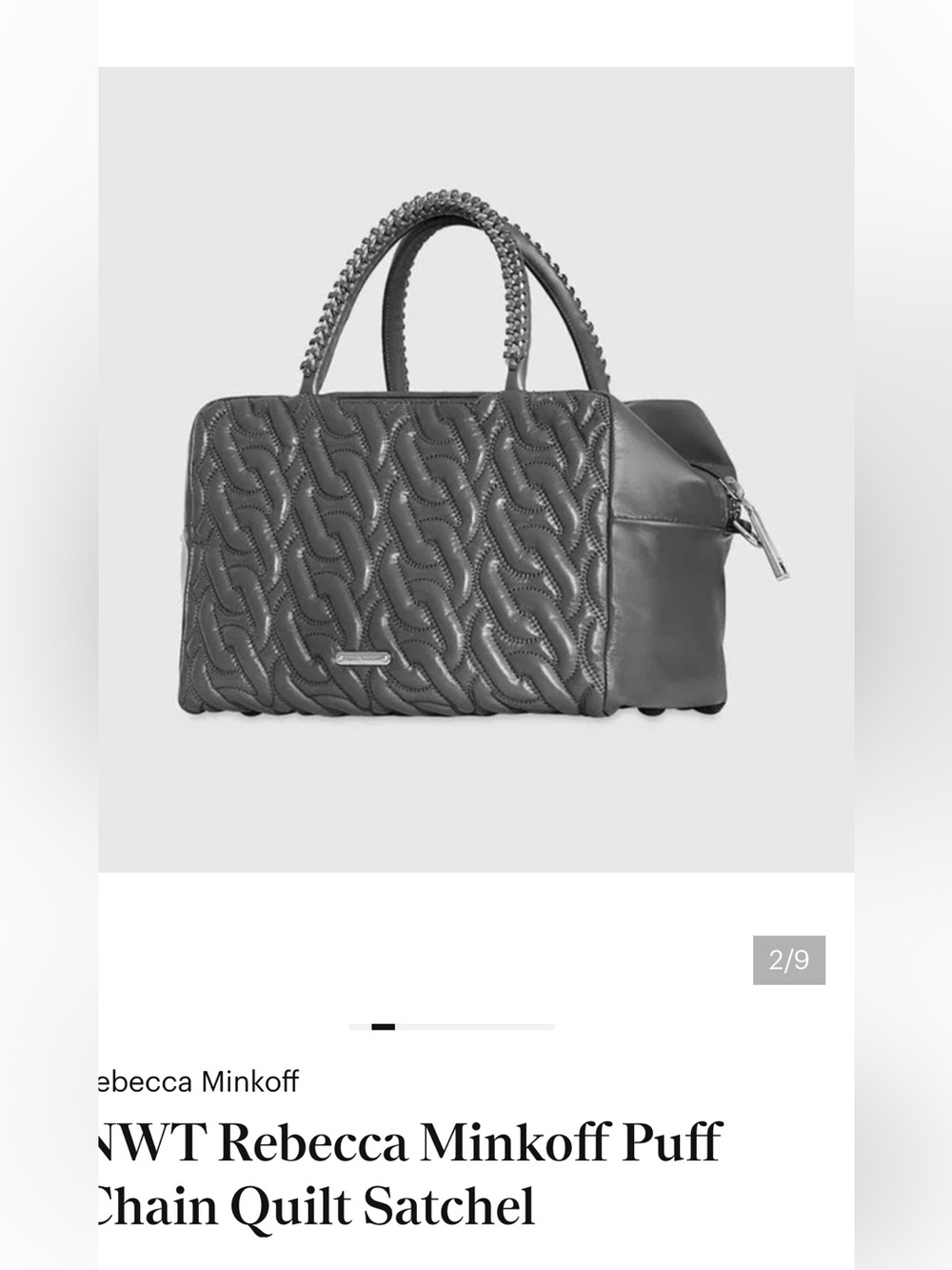 Rebecca Minkoff Grey Quilted Satchel with Silver Hardware and Crossbody Strap